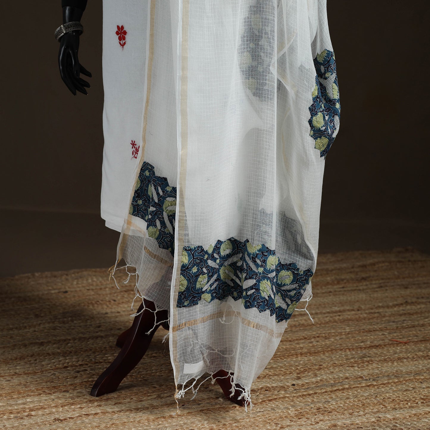 Kota Doria Cotton Barmer Applique Work Dupatta with Zari Border 11