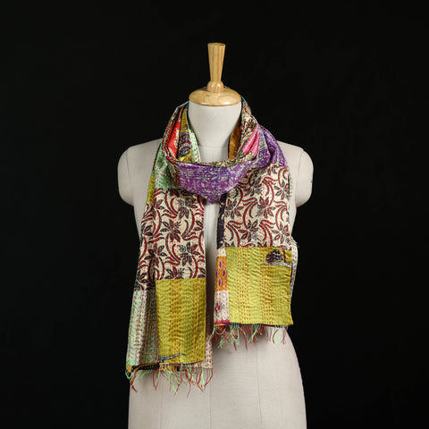 Bengal Kantha Handwork Patchwork Reversible Silk Stole 212