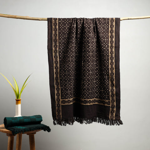 Brown - Block Print Cotton Ajrakh Handloom Towel