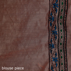 Peach - Bengal Kantha Hand Embroidery Silk Cotton Chapa Work Saree 94