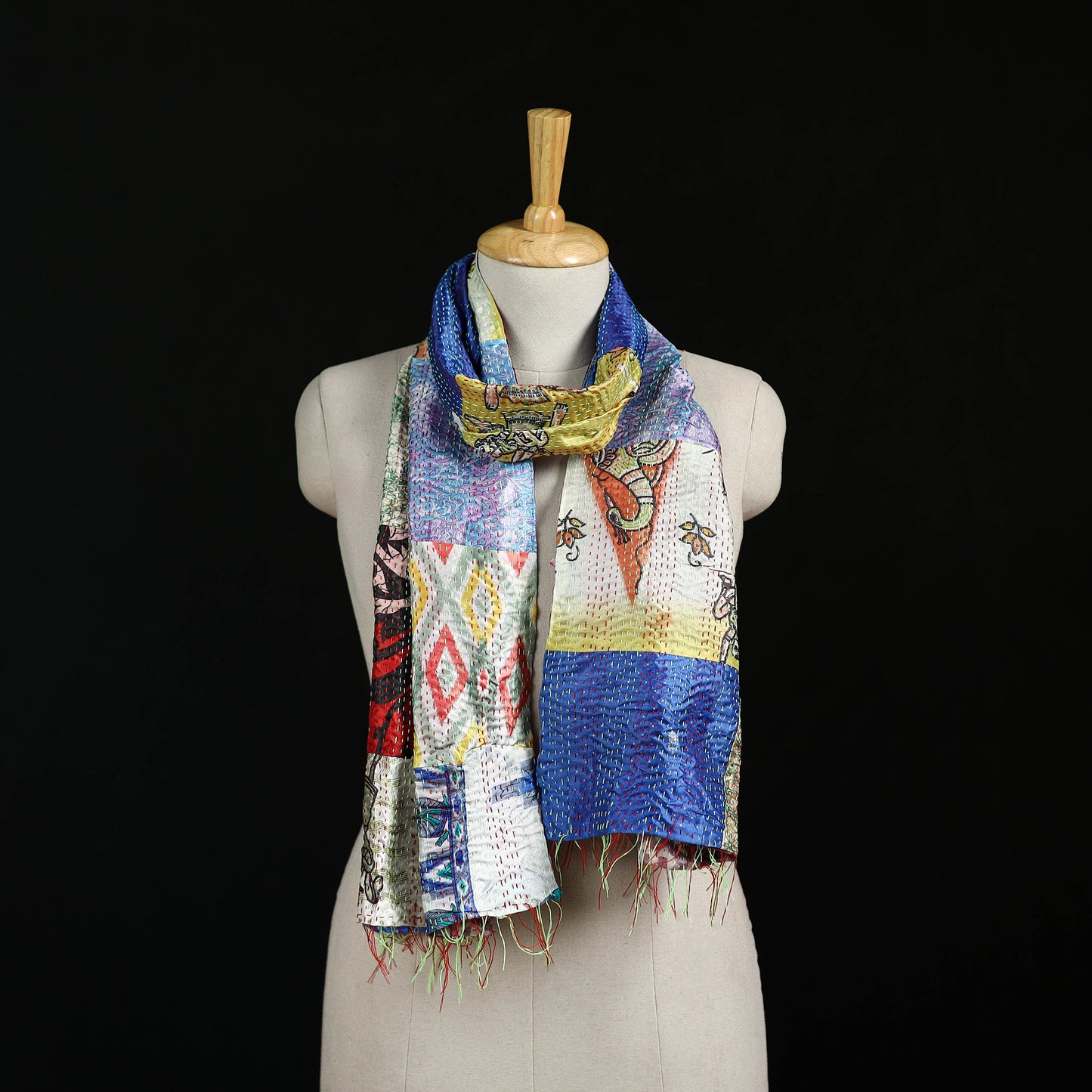 Bengal Kantha Handwork Patchwork Reversible Silk Stole 214