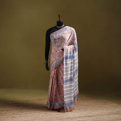 Sanganeri Hand Block Print Pure Mul Cotton Ready To Wear Saree 55