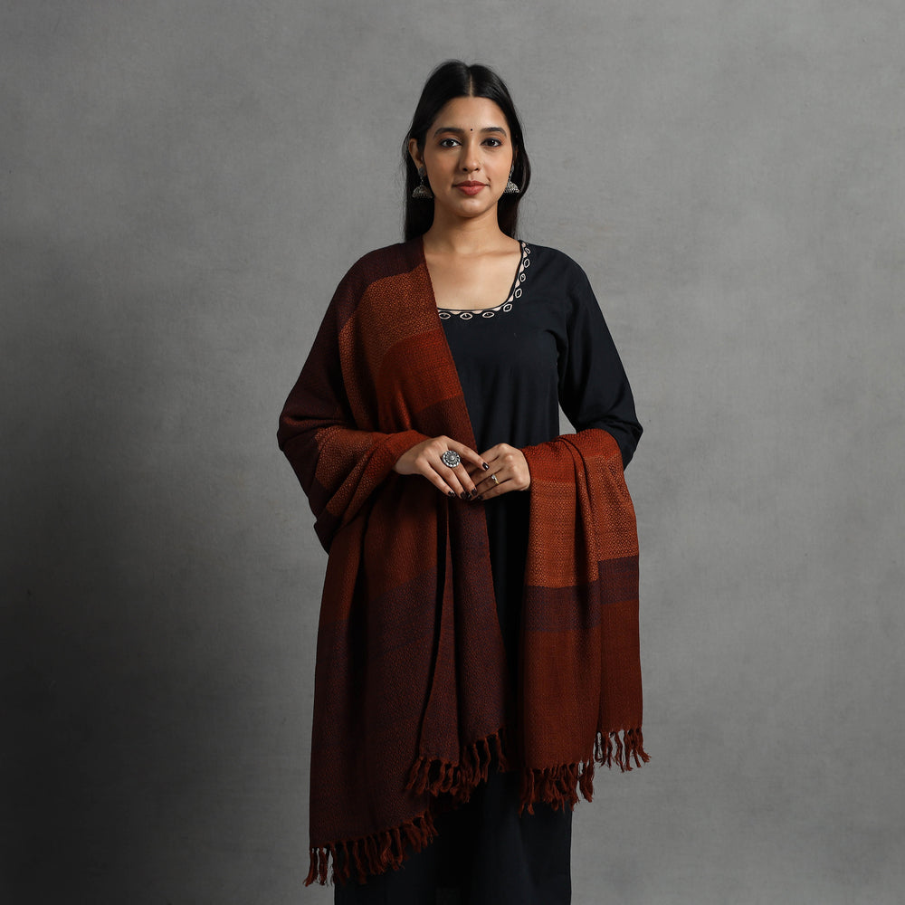 Maroon - Kumaun Handwoven Pure Merino Wool Shawl for Women 70