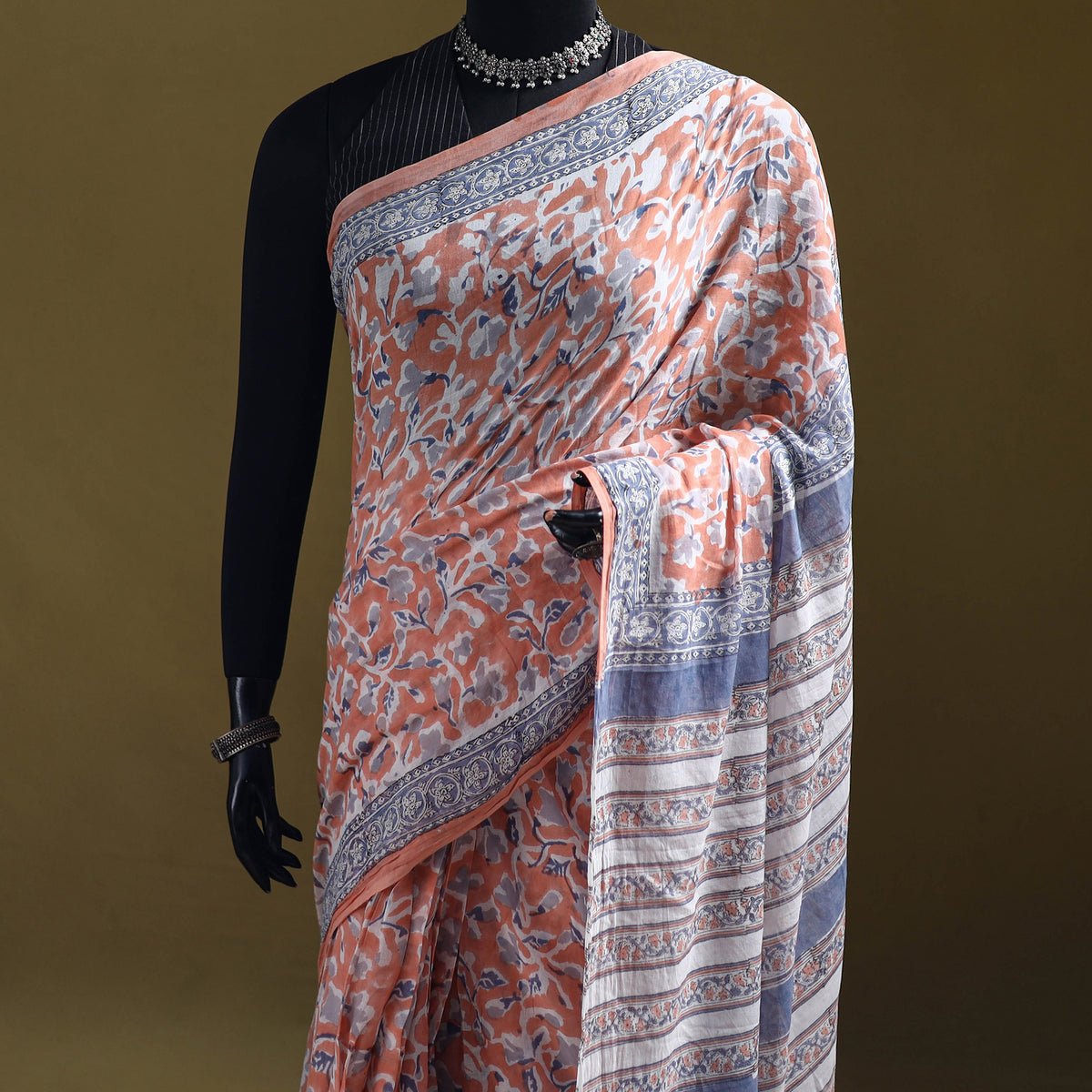 Sanganeri Hand Block Print Pure Mul Cotton Ready To Wear Saree 55