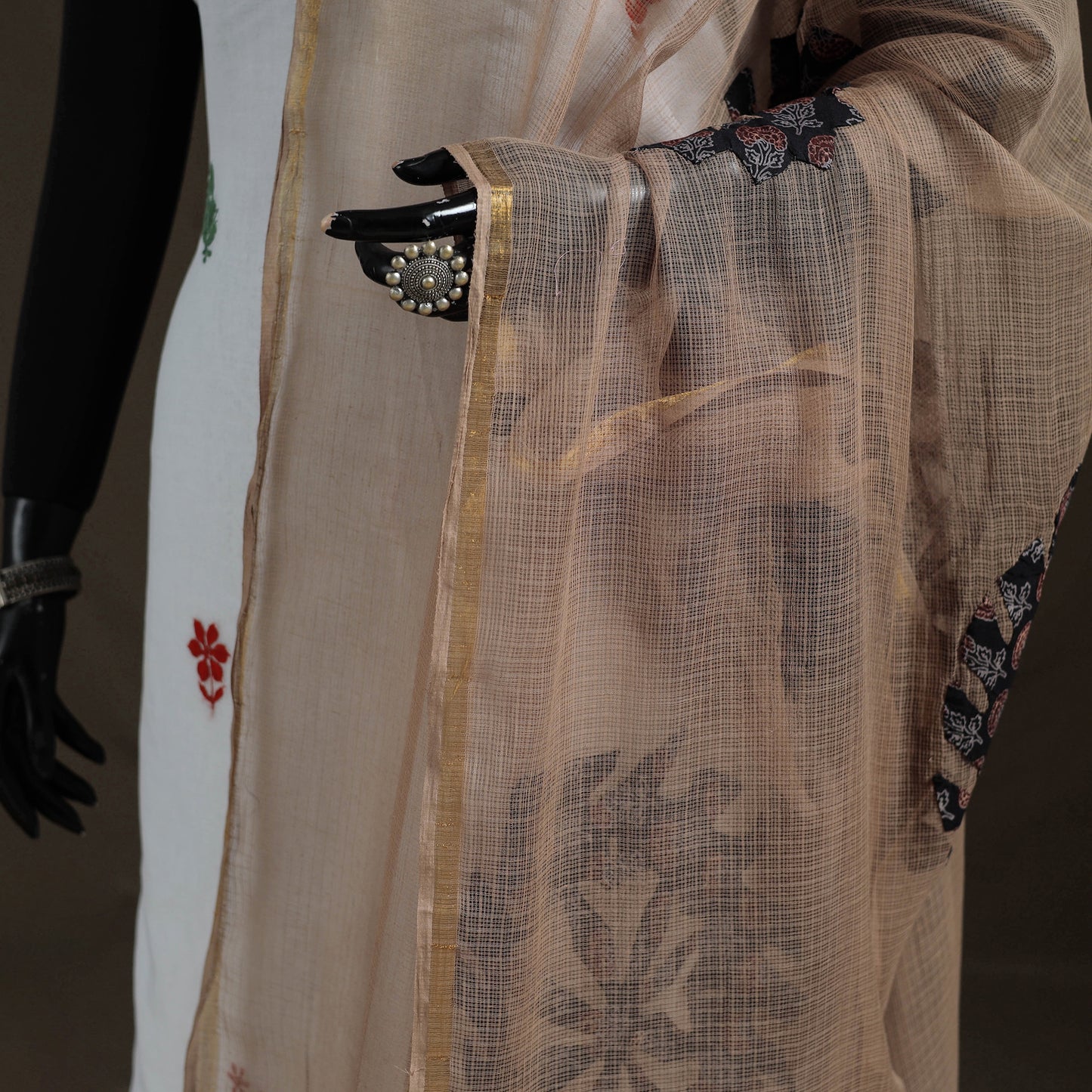 Kota Doria Cotton Barmer Applique Work Dupatta with Zari Border 13