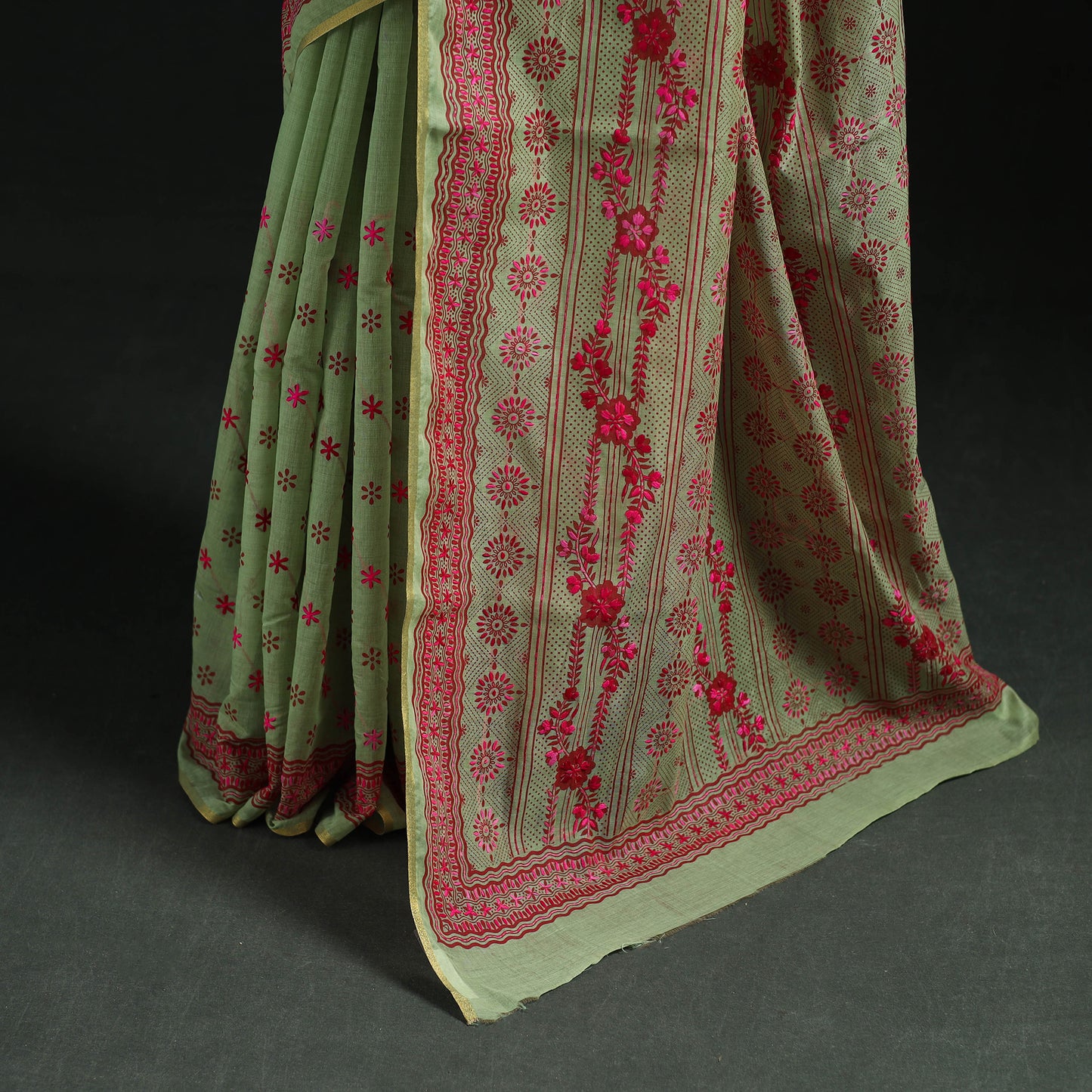 Bengal Kantha Hand Embroidery Silk Cotton Chapa Work Saree 95