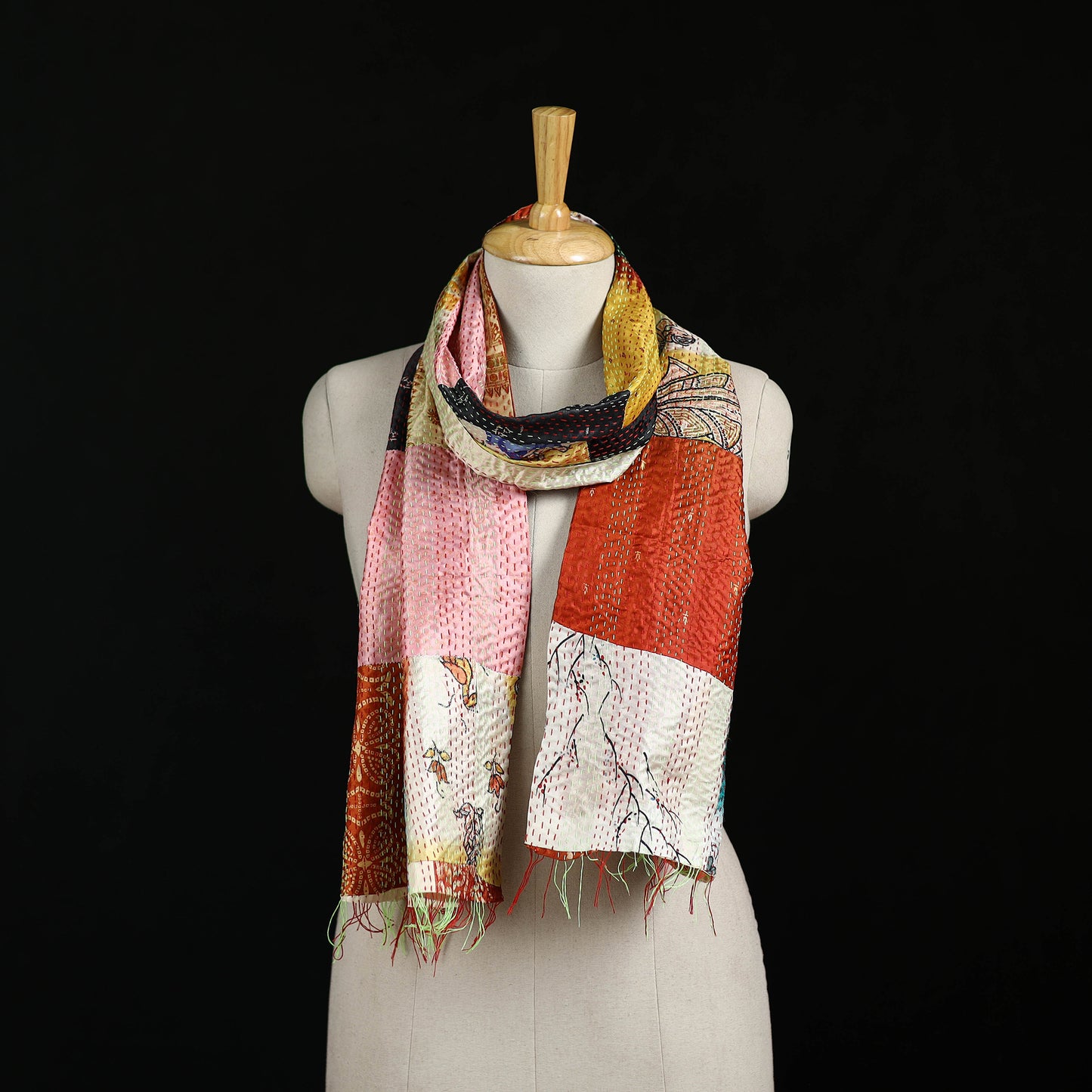 Bengal Kantha Handwork Patchwork Reversible Silk Stole 217