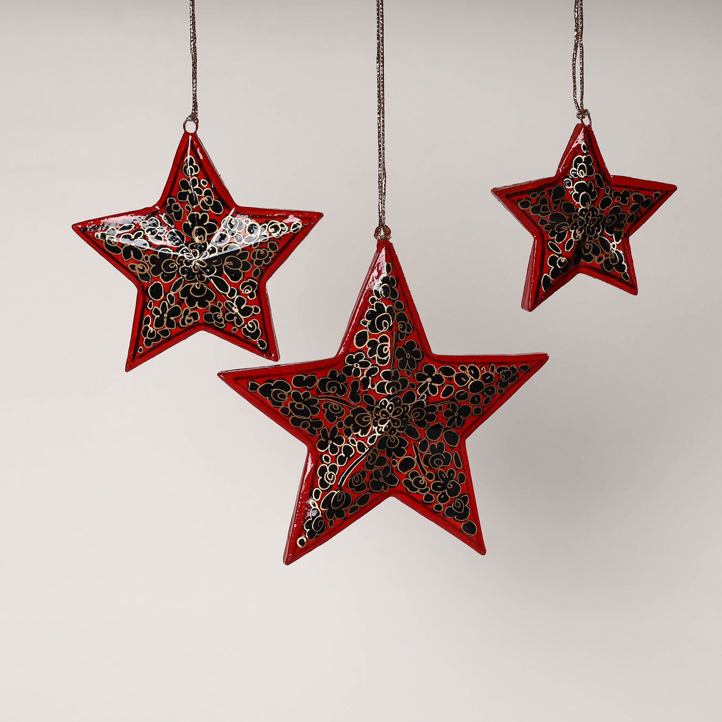 Star - Kashmir Handpainted Wooden Christmas Ornament (Set of 3)