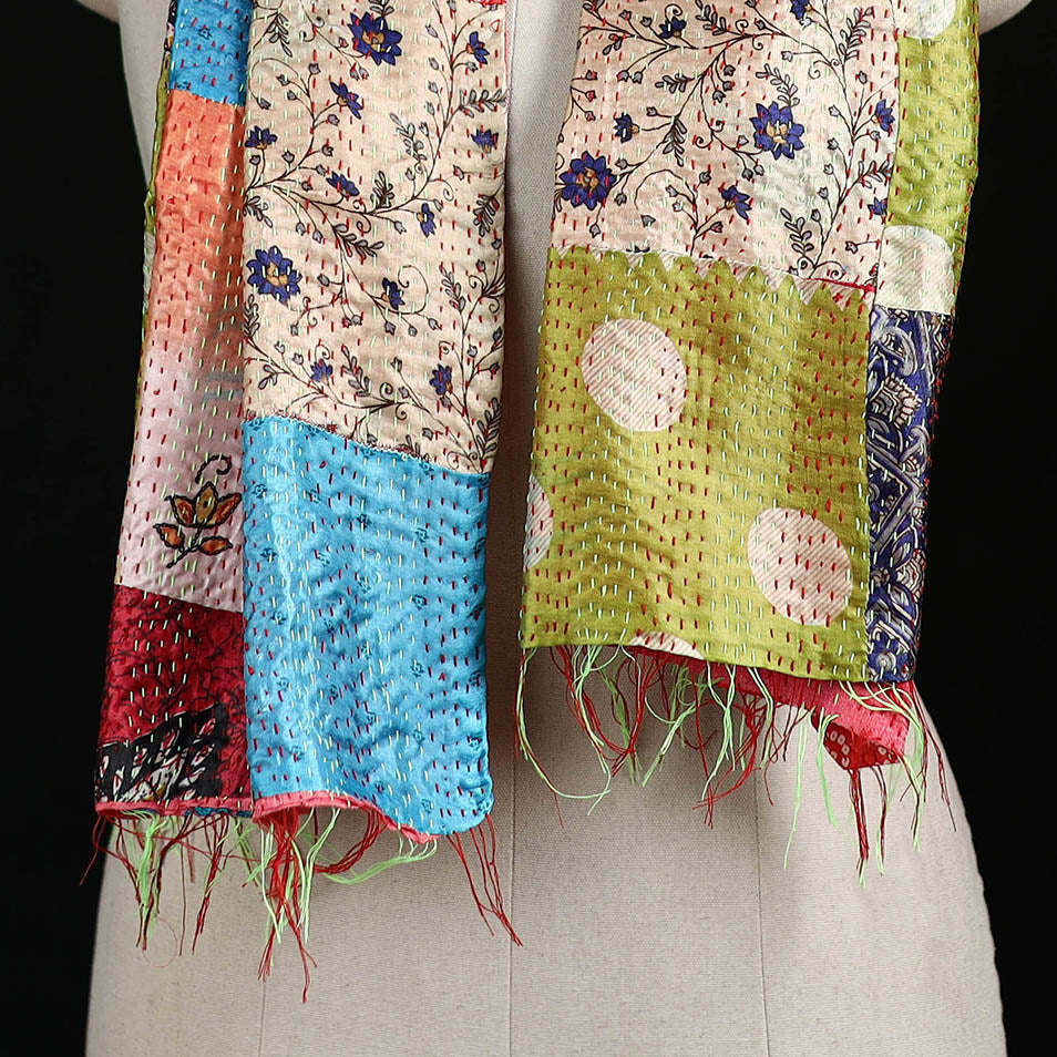 Bengal Kantha Handwork Patchwork Reversible Silk Stole 218