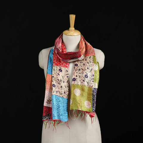 Bengal Kantha Handwork Patchwork Reversible Silk Stole 218