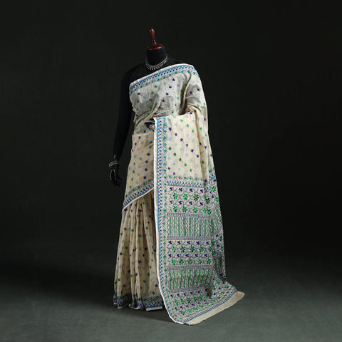 Bengal Kantha Hand Embroidery Silk Cotton Chapa Work Saree 96