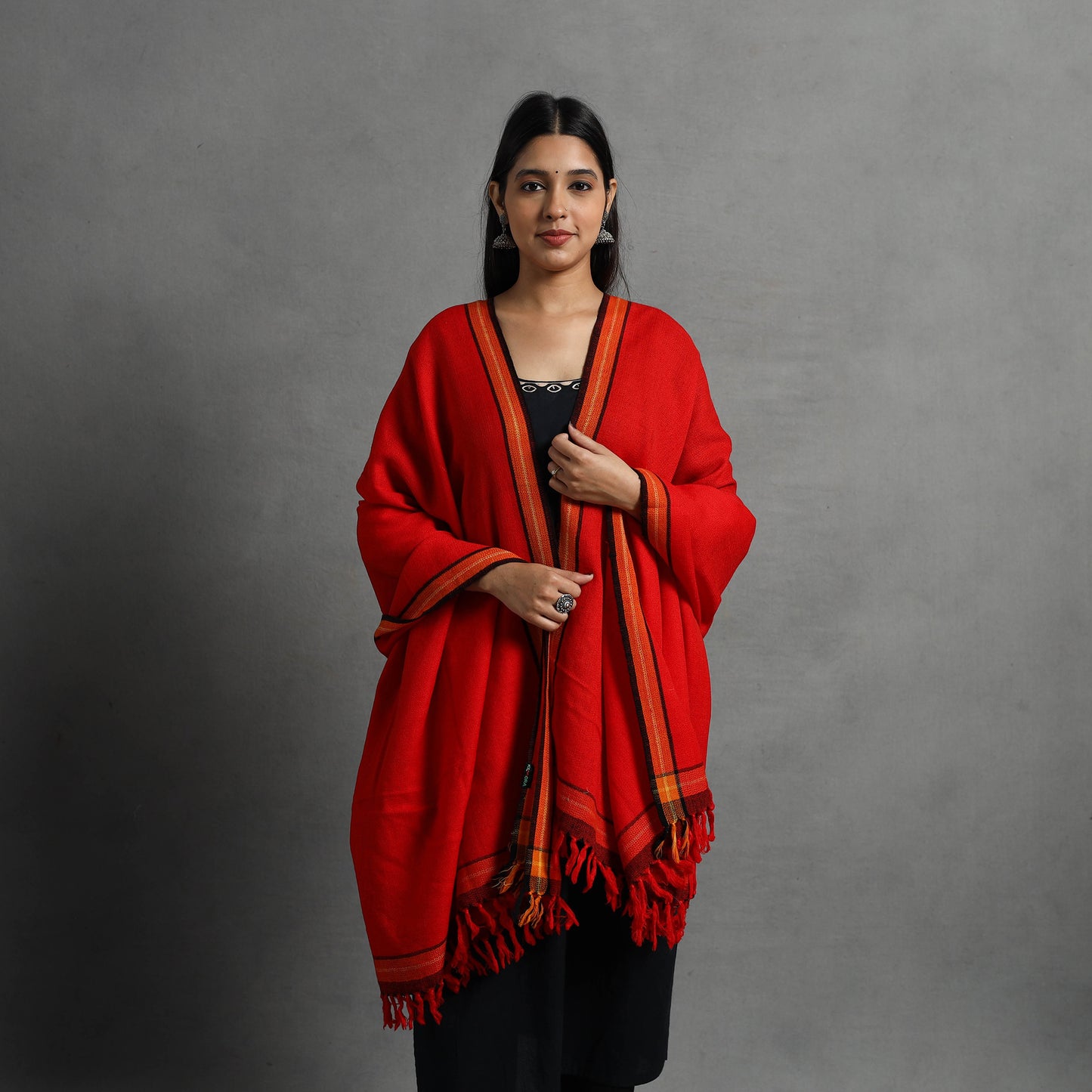 Red - Kumaun Handwoven Pure Merino Wool Shawl for Women 72