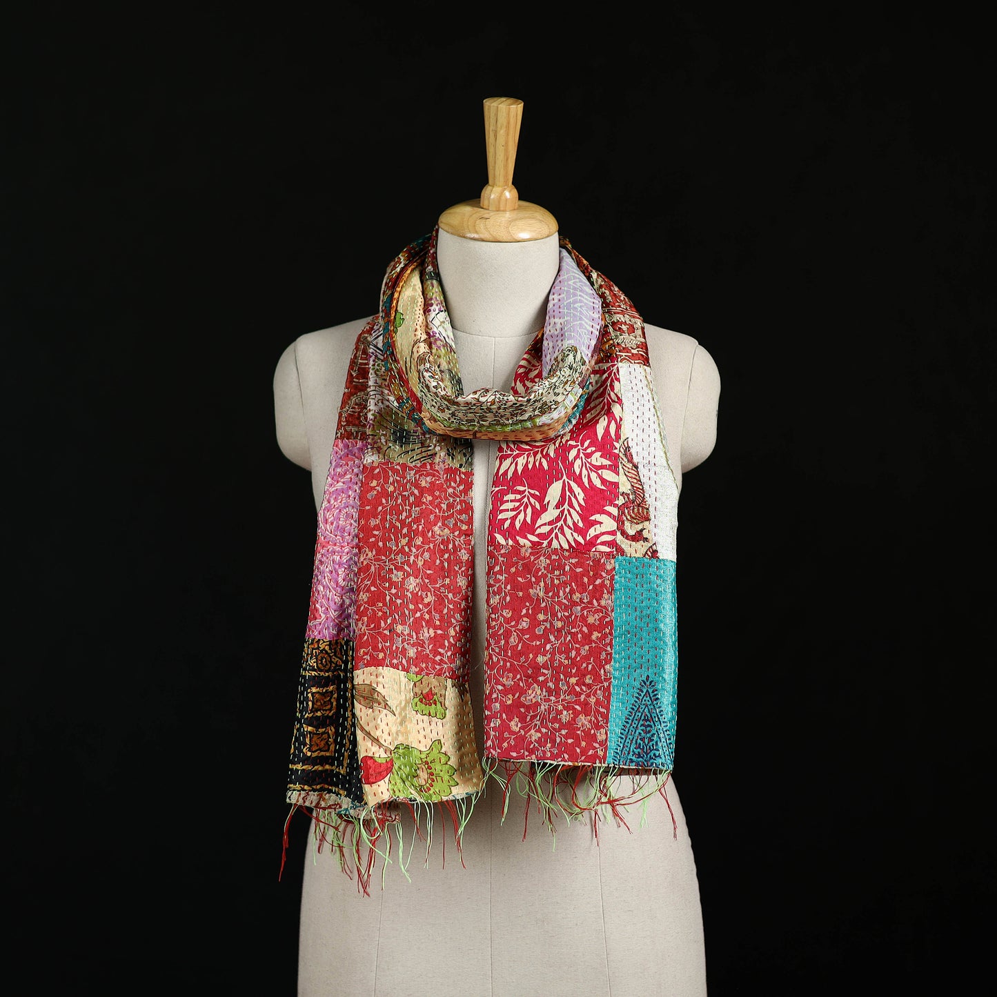 Bengal Kantha Handwork Patchwork Reversible Silk Stole 219