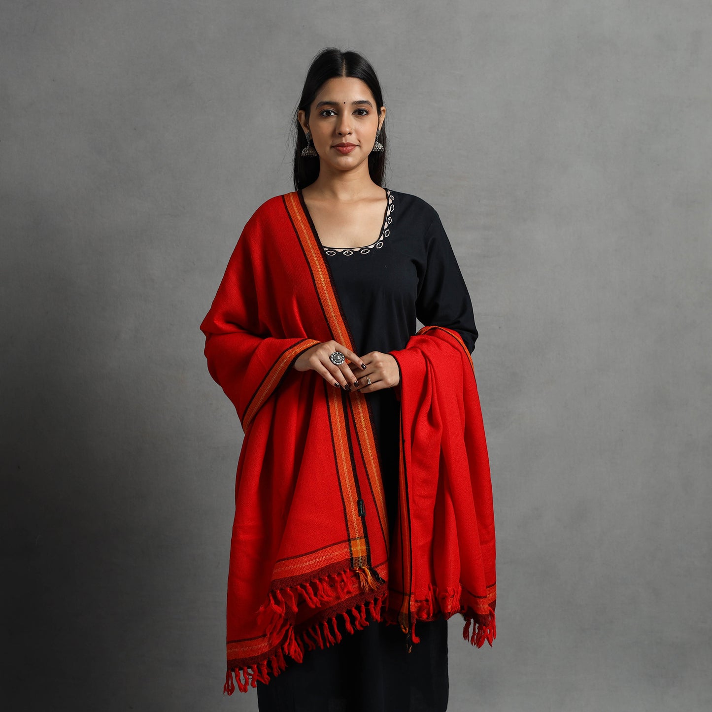 Red - Kumaun Handwoven Pure Merino Wool Shawl for Women 72