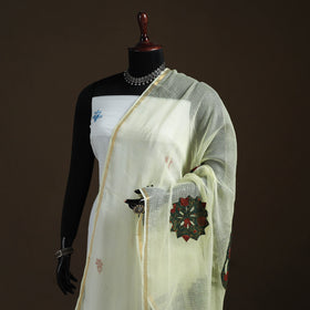 Kota Doria Cotton Barmer Applique Work Dupatta with Zari Border 14