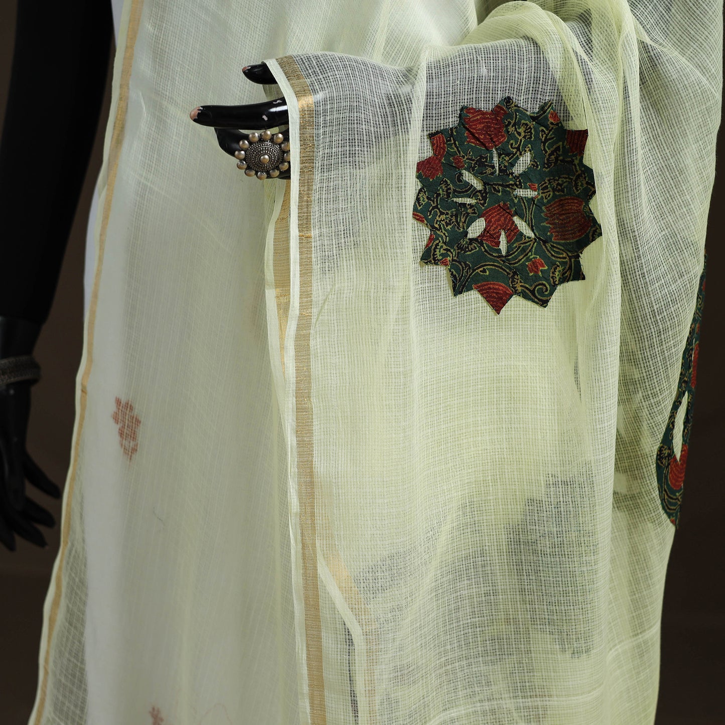 Kota Doria Cotton Barmer Applique Work Dupatta with Zari Border 14