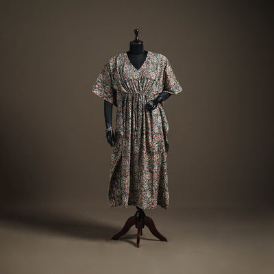 Kalamkari Hand Block Print Natural Dyed Cotton Long Kaftan 186