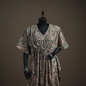Kalamkari Hand Block Print Natural Dyed Cotton Long Kaftan 186