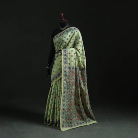 Green - Bengal Kantha Hand Embroidery Silk Cotton Chapa Work Saree 97