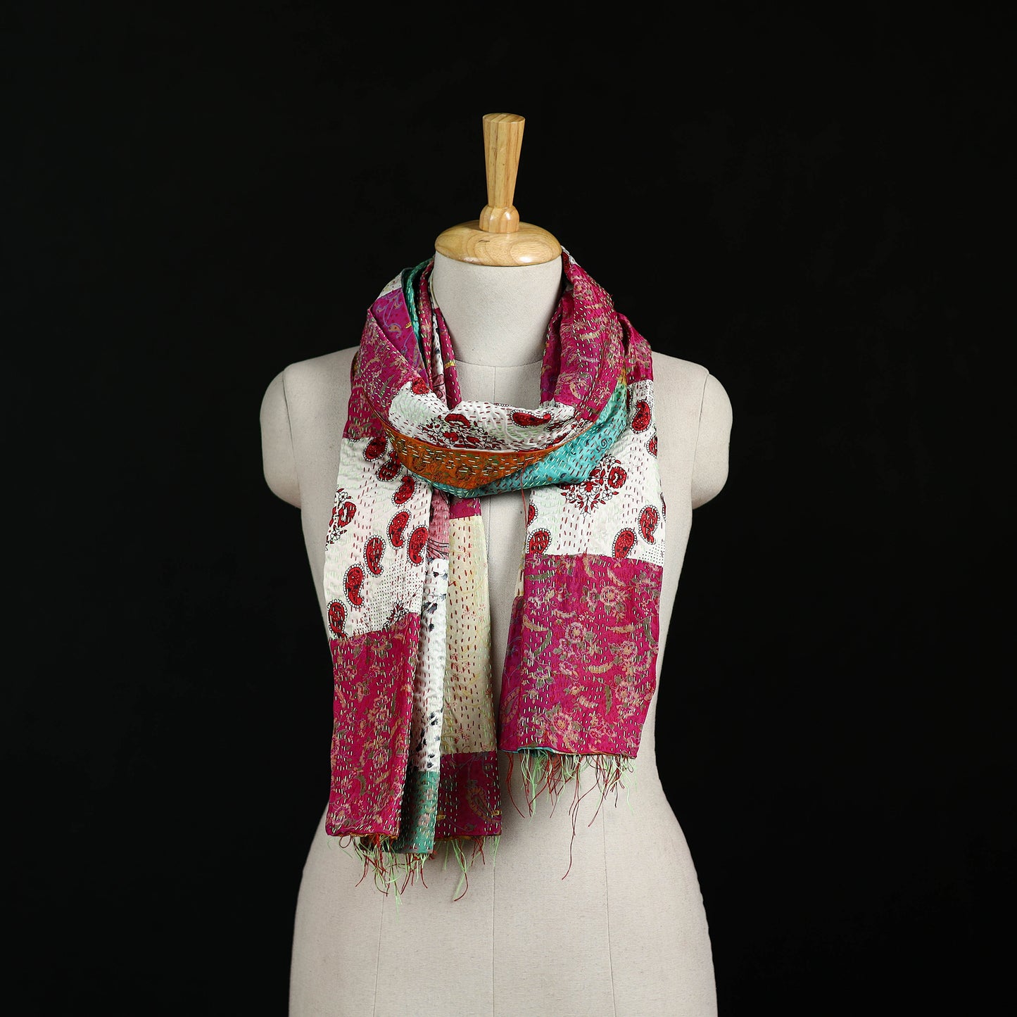 Bengal Kantha Handwork Patchwork Reversible Silk Stole 222