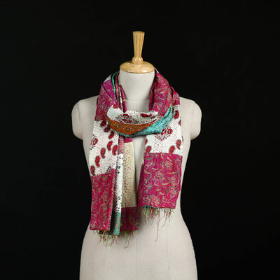 Bengal Kantha Handwork Patchwork Reversible Silk Stole 222