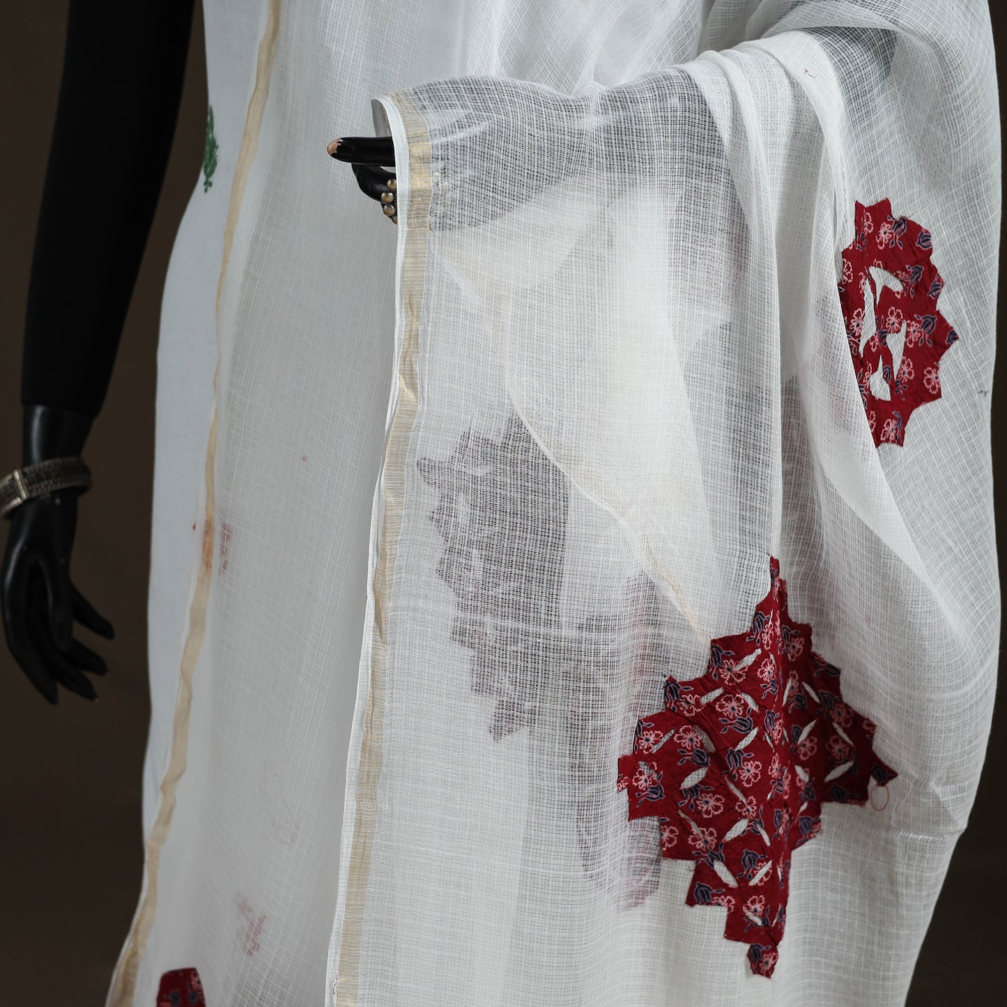 Kota Doria Cotton Barmer Applique Work Dupatta with Zari Border 15