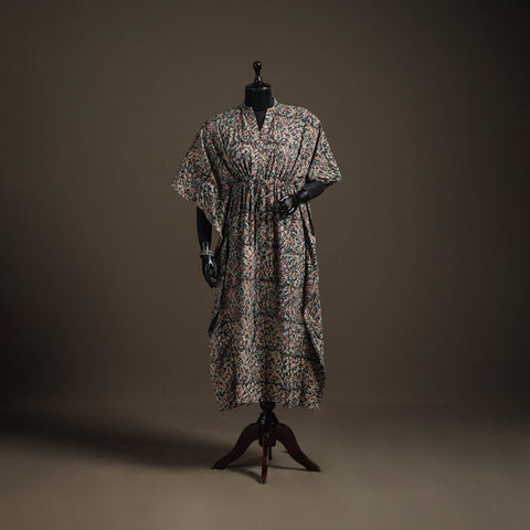 Kalamkari hand block print natural dyed cotton long kaftan