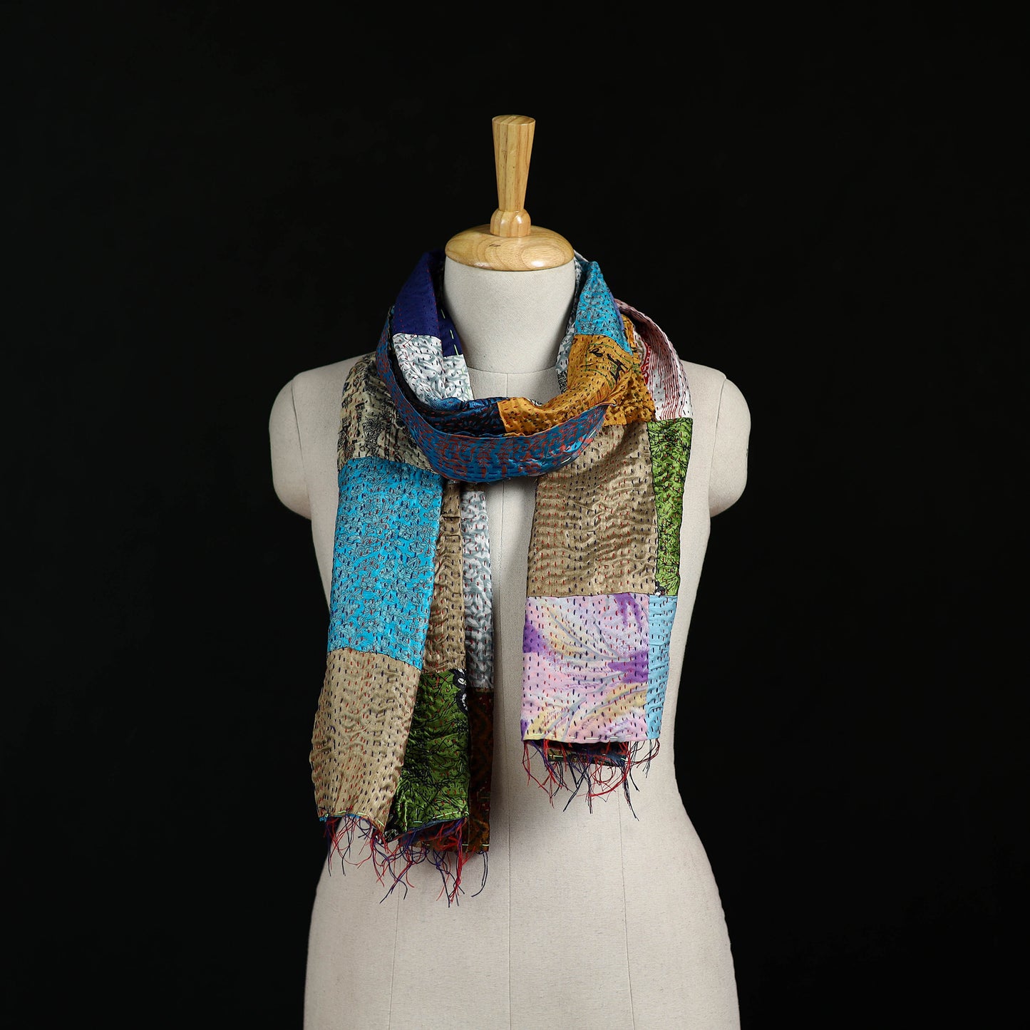 Bengal Kantha Handwork Patchwork Reversible Silk Stole 223
