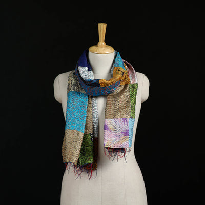 Bengal Kantha Handwork Patchwork Reversible Silk Stole 223