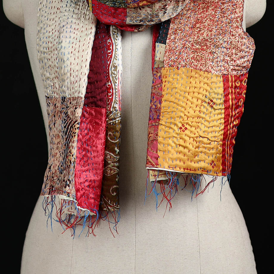 Bengal Kantha Handwork Patchwork Reversible Silk Stole 224