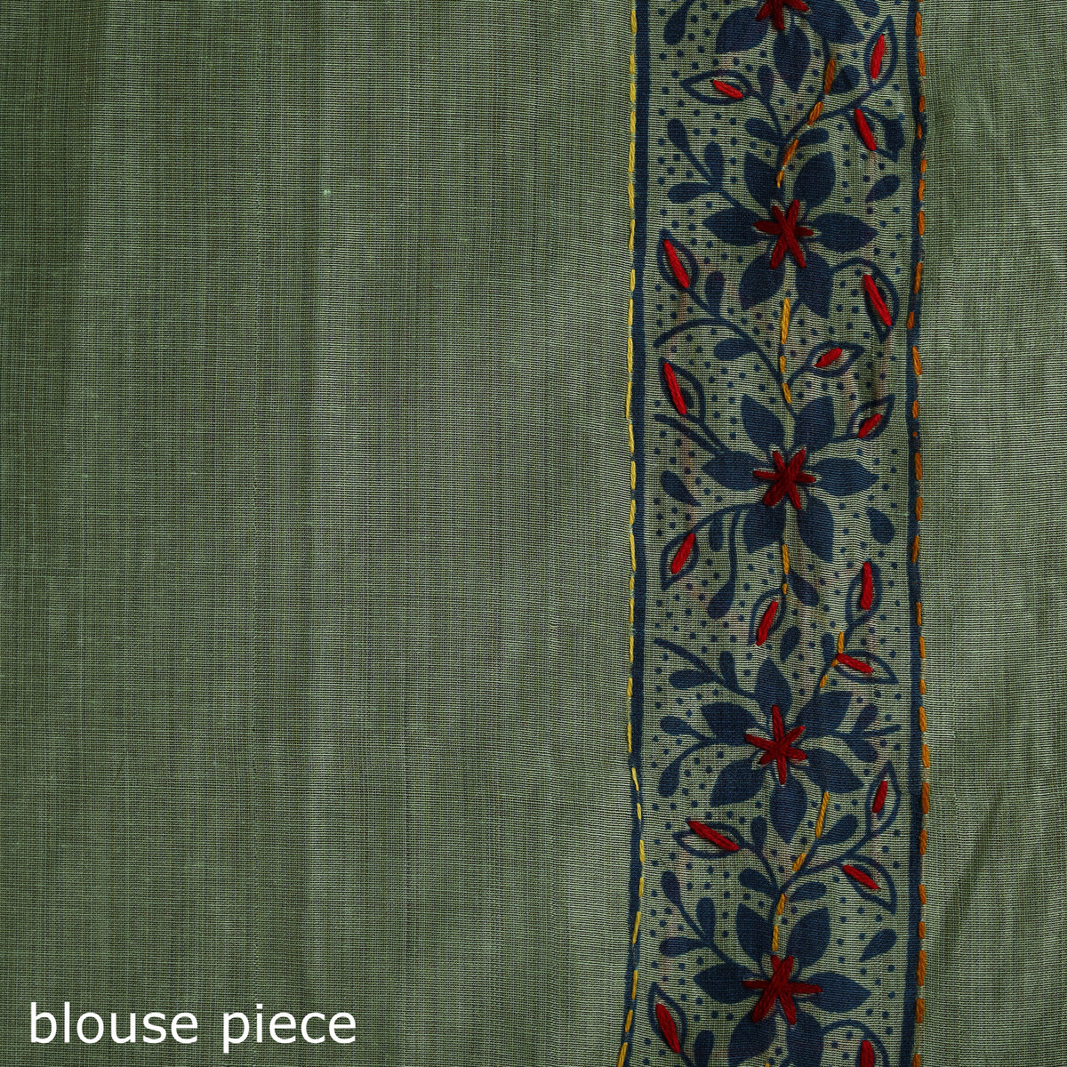 Green - Bengal Kantha Hand Embroidery Silk Cotton Chapa Work Saree 97