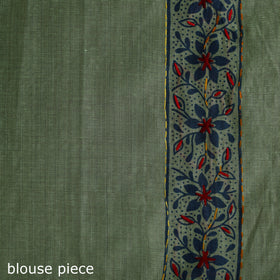 Green - Bengal Kantha Hand Embroidery Silk Cotton Chapa Work Saree 97