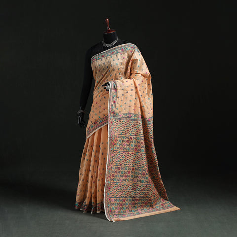 Bengal Kantha Hand Embroidery Silk Cotton Chapa Work Saree 98