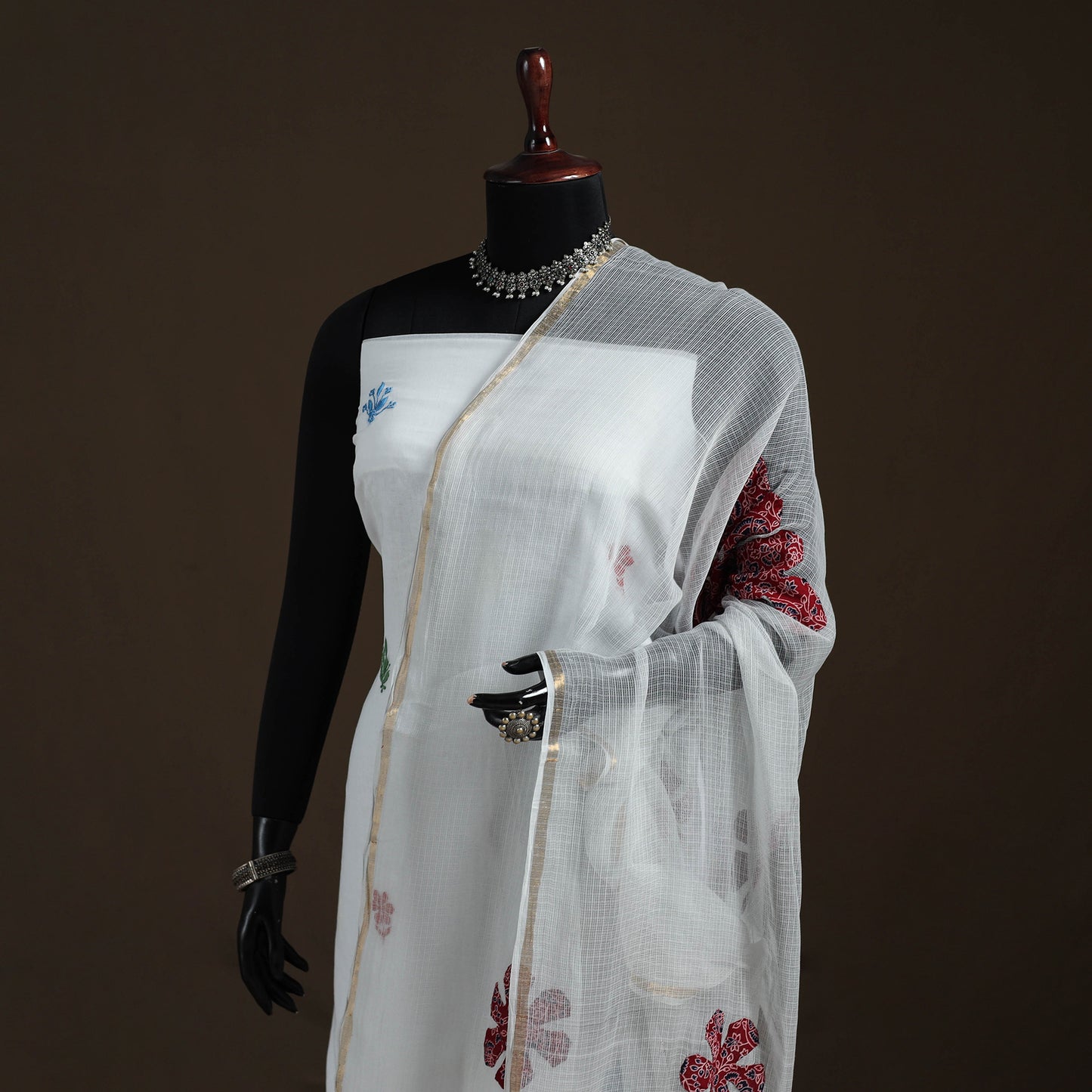 Kota Doria Cotton Barmer Applique Work Dupatta with Zari Border 16