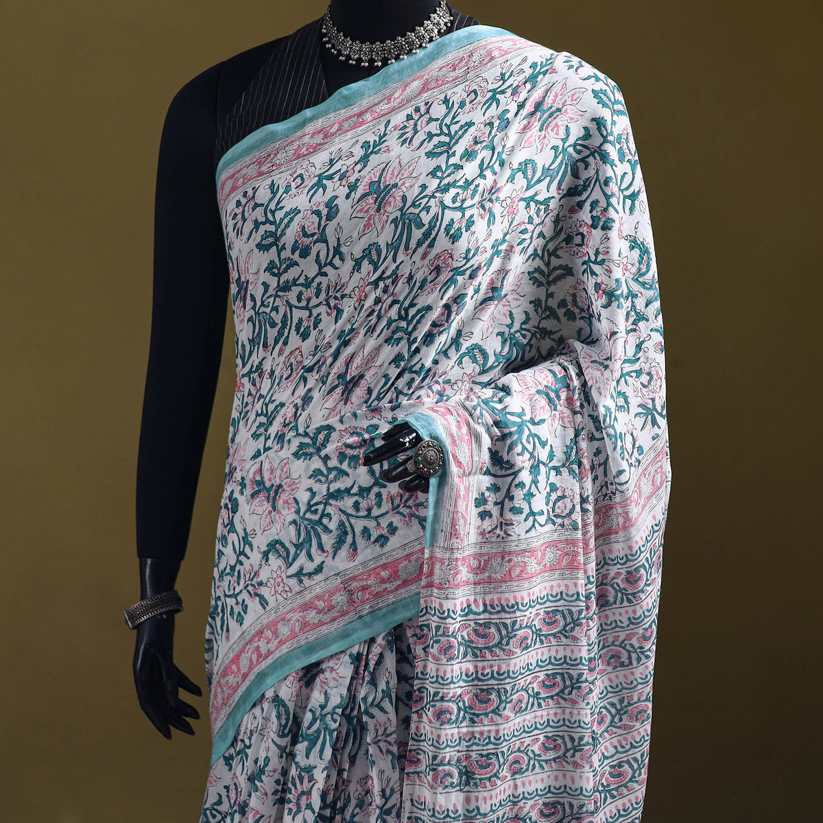 Sanganeri Hand Block Print Pure Mul Cotton Ready To Wear Saree 56