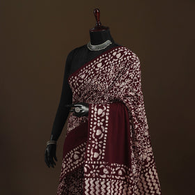 Brown - mul cotton hand batik saree 23 - handcrafted