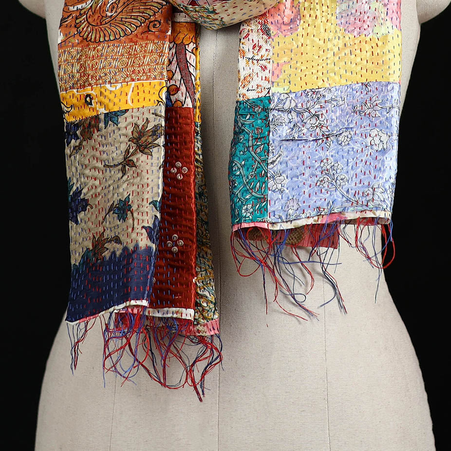 Bengal Kantha Handwork Patchwork Reversible Silk Stole 228