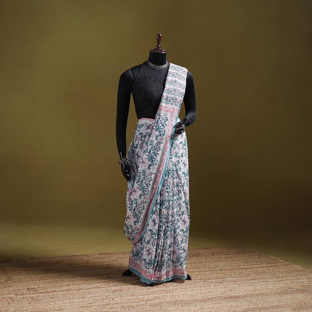 Sanganeri Hand Block Print Pure Mul Cotton Ready To Wear Saree 56
