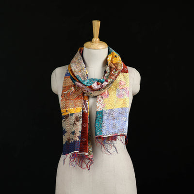 Bengal Kantha Handwork Patchwork Reversible Silk Stole 228