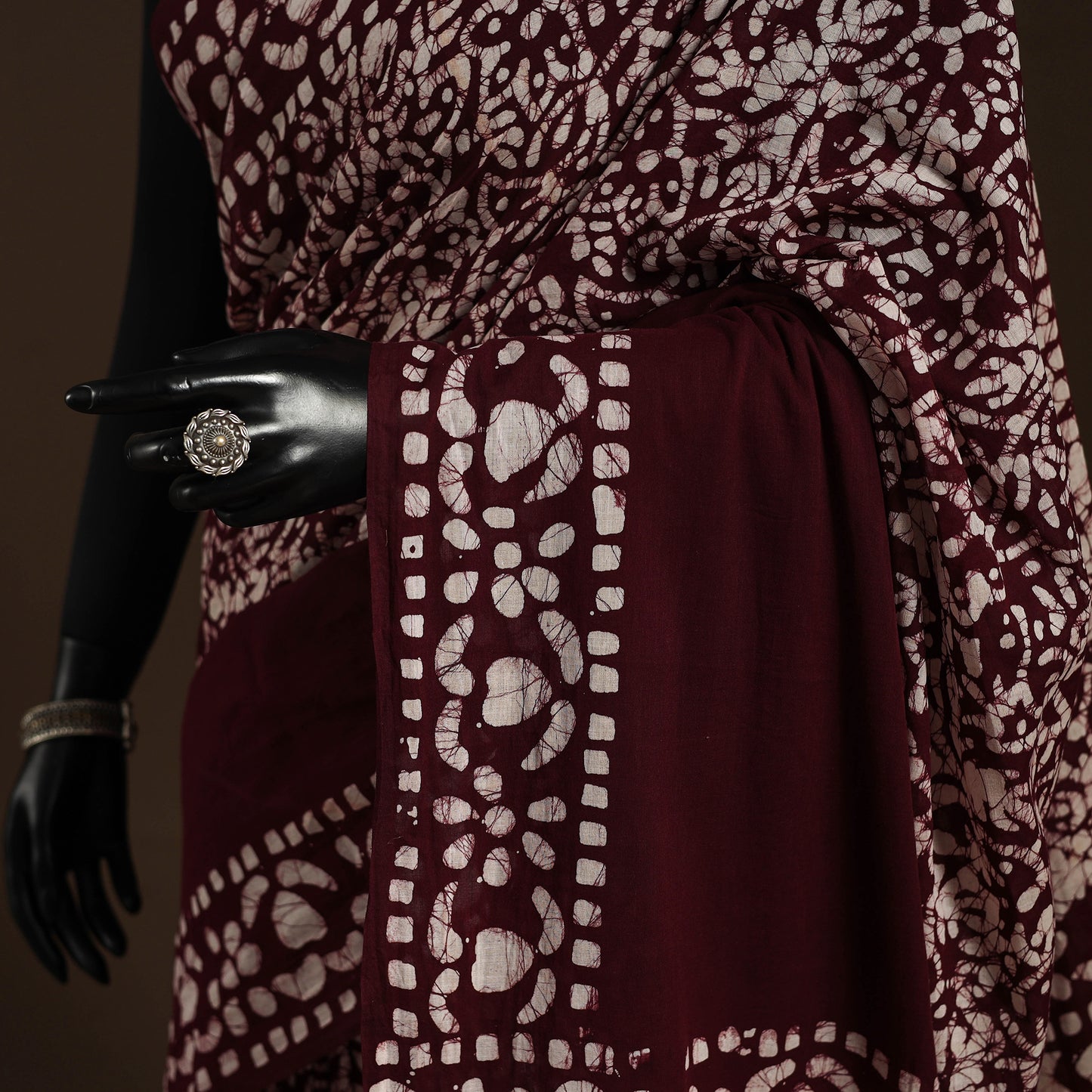 Brown - mul cotton hand batik saree 23 - handcrafted