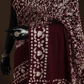 Brown - mul cotton hand batik saree 23 - handcrafted