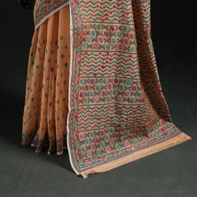 Beige - Bengal Kantha Hand Embroidery Silk Cotton Chapa Work Saree 98