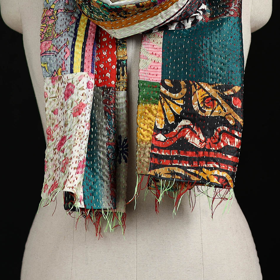 Bengal Kantha Handwork Patchwork Reversible Silk Stole 229
