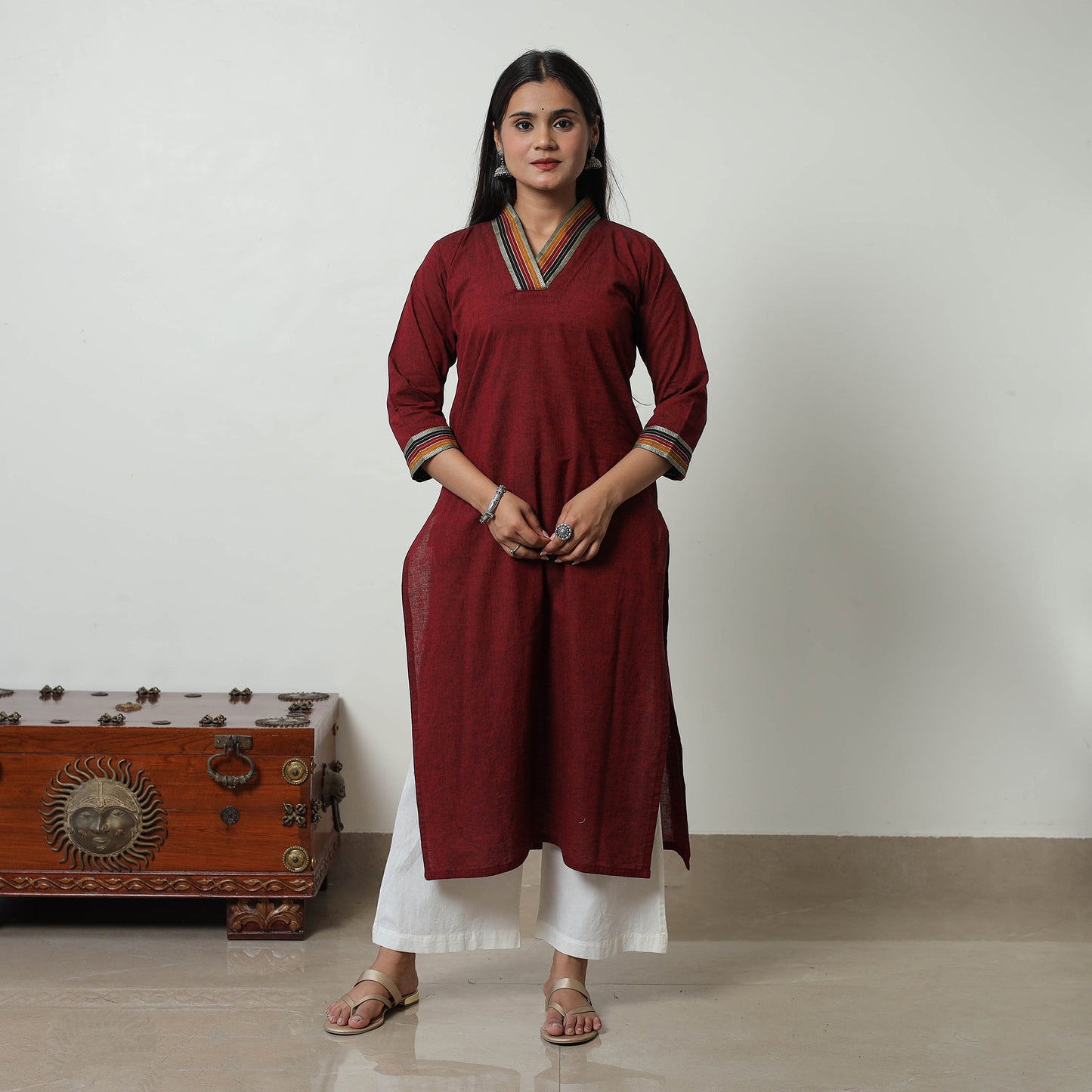 Maroon - Dharwad Mercerised Cotton Straight Kurta 05