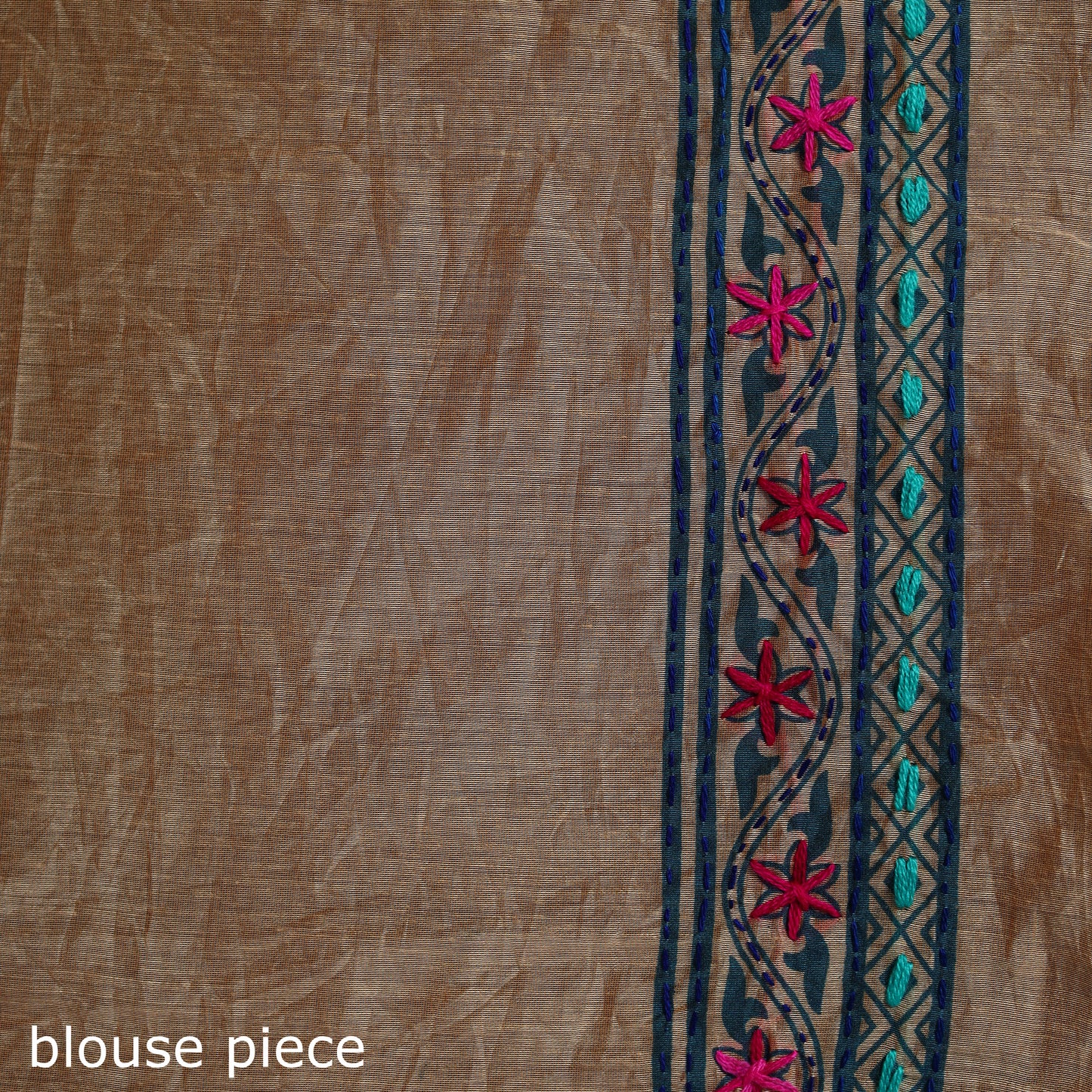 Beige - Bengal Kantha Hand Embroidery Silk Cotton Chapa Work Saree 98