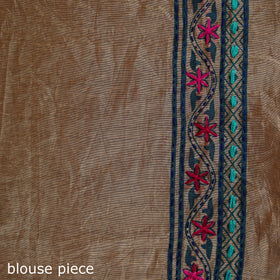 Beige - Bengal Kantha Hand Embroidery Silk Cotton Chapa Work Saree 98