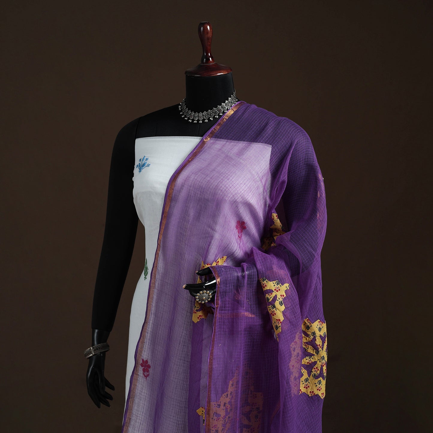 Kota Doria Cotton Barmer Applique Work Dupatta with Zari Border 17