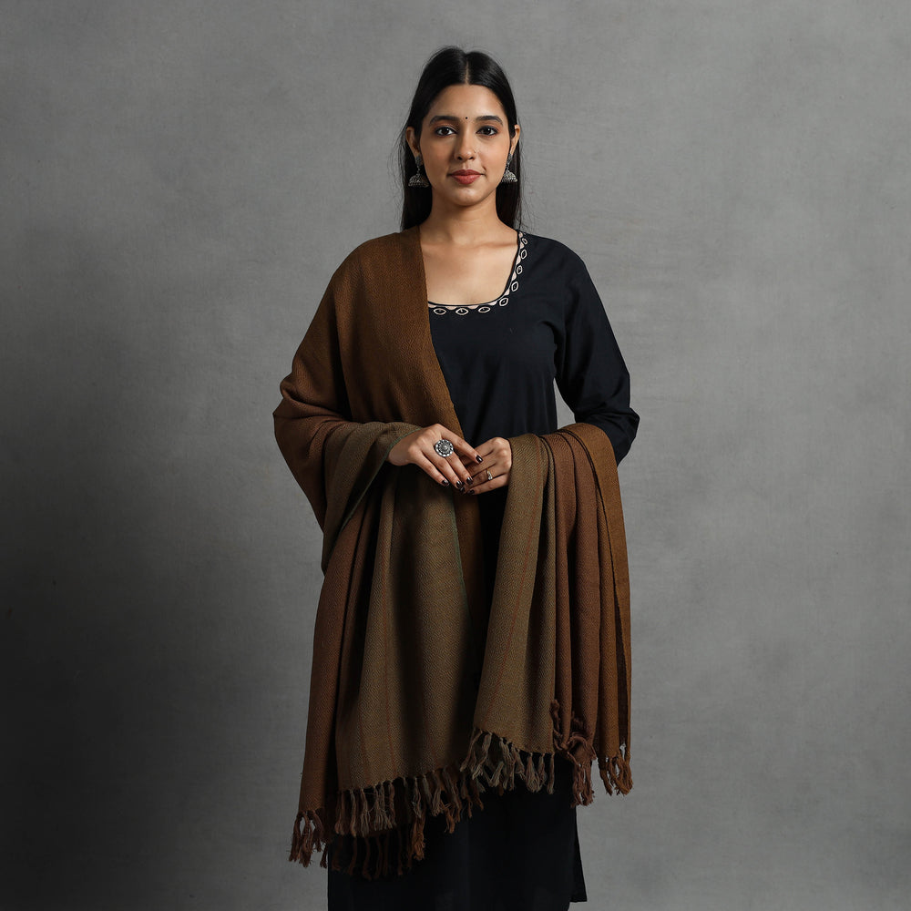 Brown - Kumaun Handwoven Pure Merino Wool Shawl for Women 74