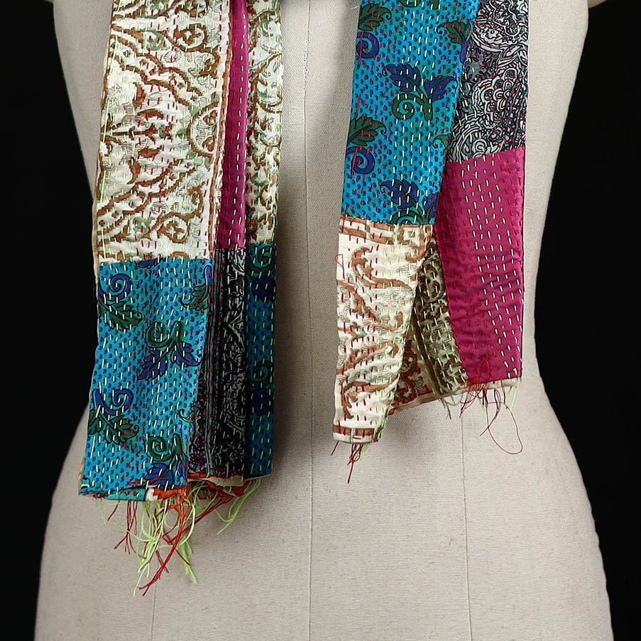 Bengal Kantha Handwork Patchwork Reversible Silk Stole 230