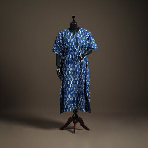 Akola hand block print natural dyed cotton kaftan (long)